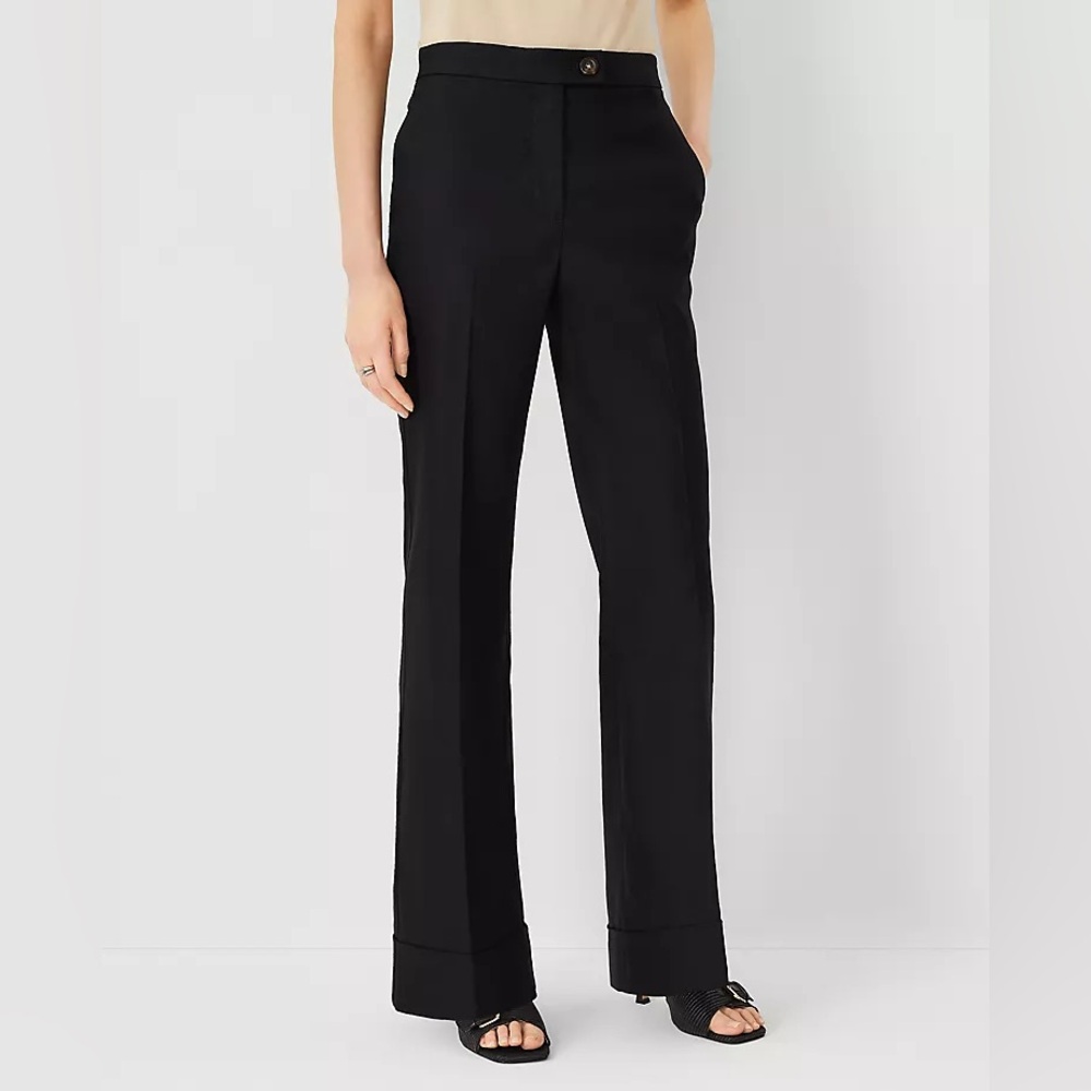 NWT Ann Taylor cuffed‎ trouser pant in linen twill size 12 black office staple